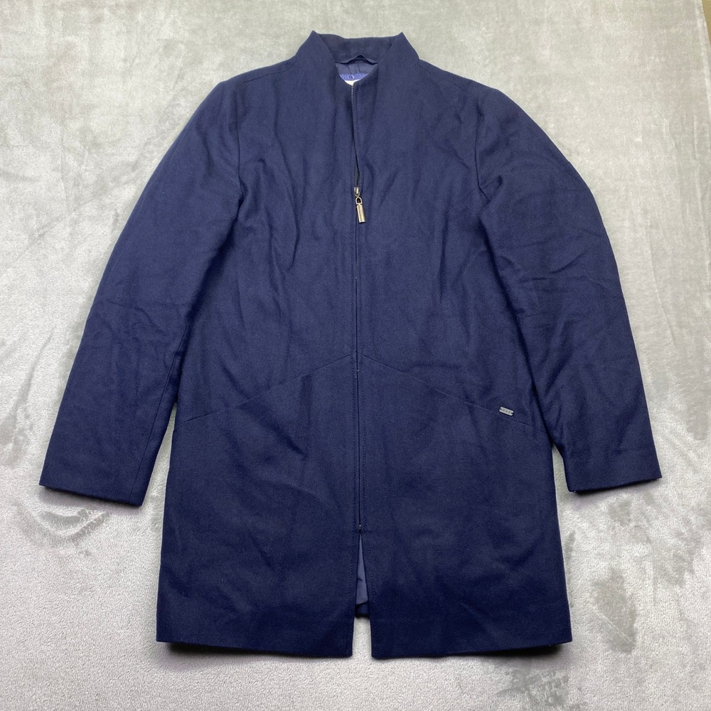 MBO Mens Navy Blue Wool Blend Zip Up Car Coat Jacket San Ildefonso Peru Size‎ M
